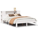 Cumpara ieftin Pat cu biblioteca fara saltea, alb, 140x190 cm, lemn masiv pin