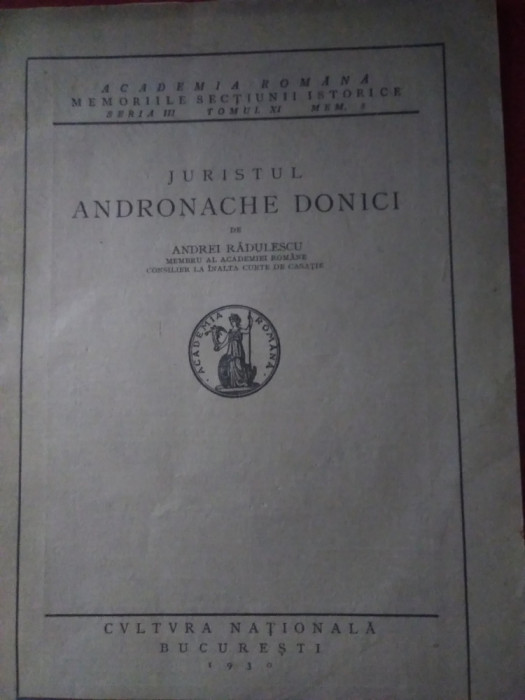 Andrei Rădulescu / JURISTUL ANDRONACHE DONICI - ediție 1930