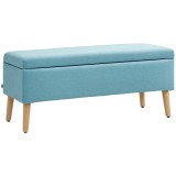 HOMCOM Bancă cu spațiu de depozitare, p&acirc;nă la 220 kg, aspect din in, 110x39x45cm, Albastru | Aosom Romania