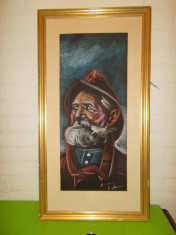 PORTRET DE BARBAT , dimensiuni mari , PASTEL Scoala suedeza , semnat , tablou foto