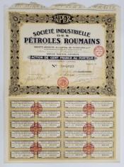 SOCIETE INDUSTRIELLE DES PETROLES ROUMAINS , ACTION DE CENT FRANCS AU PORTUER , EMISA LA 18 AUGUST 1929 foto