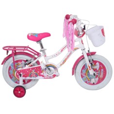 Bicicleta pentru copii 5-8 ani Belderia Dora, roti 16 inch, cu roti ajutatoare si frane V-Brake, alb, cu cosulet si portbagaj for Your BabyKids