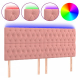 Tăblie de pat cu LED, roz, 200x7x118/128 cm, catifea