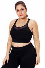 BRA220P-1 Bustiera sport neagra cu insertie de plasa - plus size foto