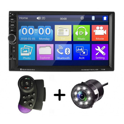 MP5 Player Auto Universal 7018B, WinCE, Camera Marsarier, Ecran HD Touch 7&amp;quot;, Comenzi Volan, Telecomanda, MirrorLink, Bluetooth foto