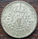 (A930) MONEDA DIN ARGINT SUEDIA - 2 KRONOR 1950, LIT. TS, REGELE GUSTAV V, Europa