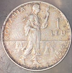 ROMANIA MONEDA ARGINT 1 LEU 1914 / HAMBURG / PIESA DIN IMAGINI...