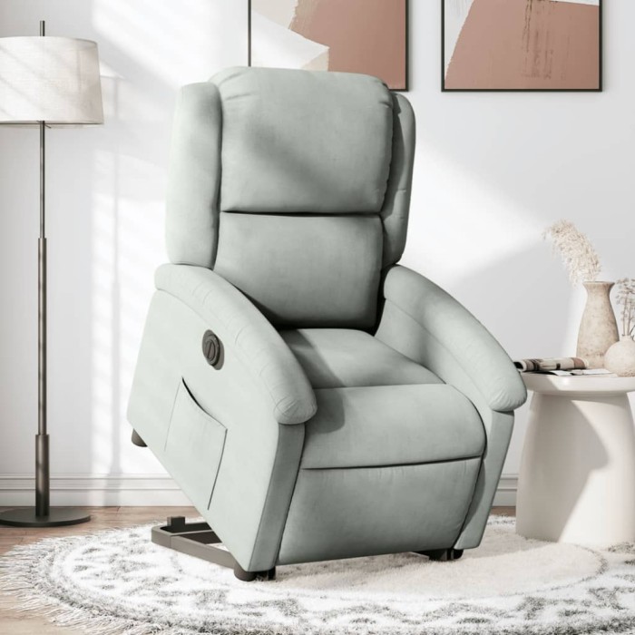 vidaXL Fotoliu electric rabatabil cu ridicare, gri deschis, catifea 3204322