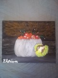 TABLOU PE PANZA CU SASIU NOU 24X30 CM CASTRON CU CIRESE SI O CASTANA PRET DOAR 20 LEI