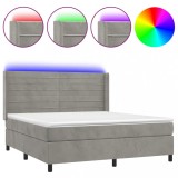Cumpara ieftin Pat cu arcuri, saltea si LED, gri deschis, 180x200 cm, catifea