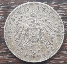 (A520) Moneda de argint Germania - Wuerttemberg - 5 Mark 1906, lit F - RARA foto