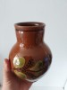 Vaza ceramica taraneasca rustica, pictata manual motiv floral, 14cm inaltime x 10cm diametru maxim