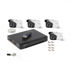 Kit 4 camere supraveghere 2MP Full HD, PoC, IR 80m HikVision + DVR 4 canale Pentabrid PoC HikVision + Cablu + Mufe foto