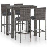 Set mobilier bar de grădină cu perne, 5 piese, gri, poliratan, vidaXL