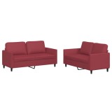 Cumpara ieftin Set de canapele cu perne, 2 piese, rosu vin, piele ecologica