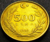 Moneda 500 LIRE - TURCIA, anul 1991 * cod 2614