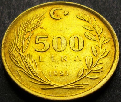 Moneda 500 LIRE - TURCIA, anul 1991 * cod 2614 foto