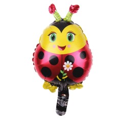 Balon din folie metalizata, flippy, figurina buburuza, tema animalute, 30 cm, ambalaj individual, pai inclus, umflare cu aer sau heliu, albastru