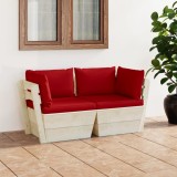 Canapea Gradina 2 Locuri Paleti Lemn Molid cu Perne Rosii 60x60x65cm
