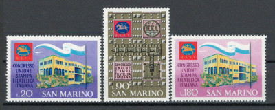 San Marino 1971 Mi 977/79 - Congresul Uniunii Presei Filatelice din Italia foto