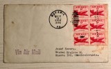 SUA 1945 &ndash; scrisoare Air Mail către Cehoslovacia, francatură 30&cent; (bloc de 6 timbre 5&cent; Air Mail)