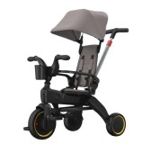 Tricicleta Copii Pliabila 6 Luni - 5 Ani, Gri, cu Pedale, Parasolar, Centura Siguranta, Cos Depozitare, Maner Parental Reglabil