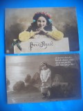 HOPCT 1758 COPII--ROMANTICA-FRANTA-LOT 2 CARTI POSTALE VECHI-CIRCULATE