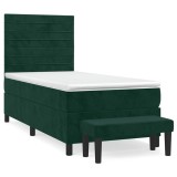 Cumpara ieftin Pat box spring cu saltea, verde inchis, 80x200 cm, catifea