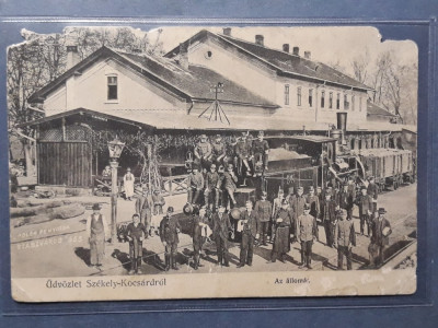 GARA LUNCA MURESULUI - SZEKELYKOCSARD - 1910 - LOCOMOTIVA -TREN - ANIMATIE foto