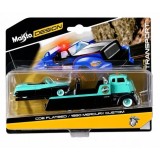 MAISTO DESIGN ELITE TRANSPORT SET CAMION CU RAMPA COE FLATBED SI MASINUTA MERCURY CUSTOM 1950 SCARA 1 LA 64