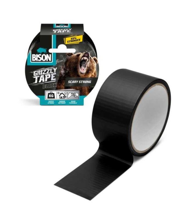 Banda adeziva intarita cu material BISON Grizzly Super Strong Neagra 10m