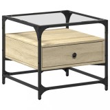 Cumpara ieftin Masuta cafea cu blat din sticla stejar sonoma 50x50x45 cm otel