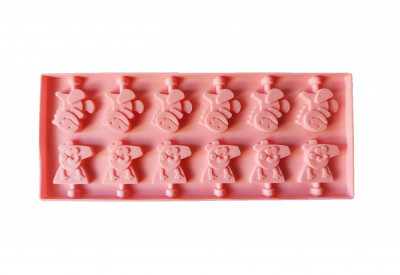 Forma silicon 12 cavitati, Peppa Pig si Dinosaur, Acadele din ciocolata sau Acadele din zahar, Roz, 26 cm, 246COF foto