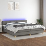 vidaXL Pat cu arcuri, saltea și LED, gri &icirc;nchis, 200x200 cm, textil