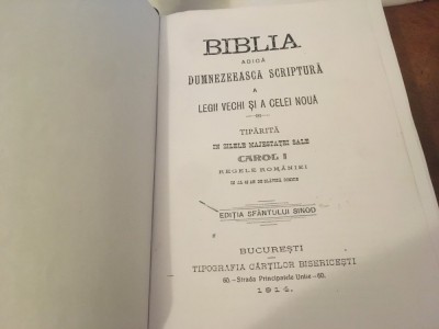 BIBLIA ADICA DUMNEZEEASCA SCRIPTURA 1914. EDITIE LUX FACSIMIL DUPA TEXTUL ORIGINAL, COPERTI PIELE -FILELE CUSUTE MANUAL! 1646 PAG.,FORMAT 22X17X8,5CM. foto