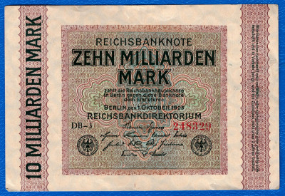 (2) BANCNOTA GERMANIA - 10 MILLIARDEN MARK 1923 (1 OCTOMBRIE 1923), UNIFATA foto