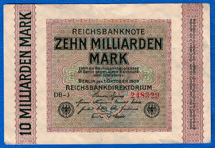 (2) BANCNOTA GERMANIA - 10 MILLIARDEN MARK 1923 (1 OCTOMBRIE 1923), UNIFATA