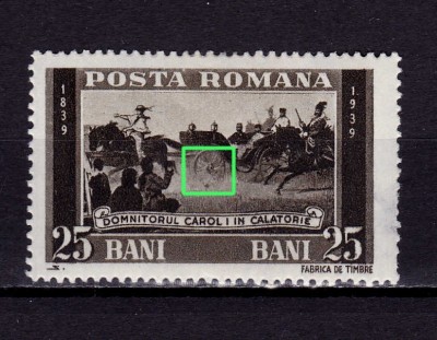 ✅RO 1938 LP 128 &amp;quot; Centenarul nasterii Regelui Carol I &amp;quot; , EROARE catalogata - punct la baza rotii pe 25 bani , MH foto