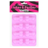 Tavă din silicon LOVETOY Pecker Chocolate/Ice Tray, cu 8 forme tip penis pentru gheață sau ciocolată, roz