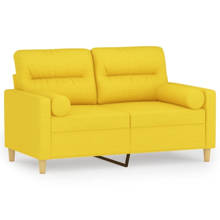 Canapea cu 2 locuri cu pernute, galben deschis, 120 cm, textil