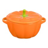 Bol Ceramic cu Capac, Model Dovleac, Culoare Portocaliu, Capacitate 450ml