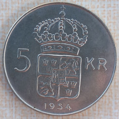 (A454) MONEDA DIN ARGINT SUEDIA - 5 KRONOR 1954, GUSTAF VI ADOLF, 18 GR, AG400