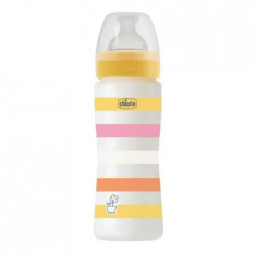 Biberon WB PP cu tetina din silicon cu flux rapid Girls, 4 luni+, Yellow, 330 ml, Chicco