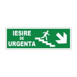 Indicator evacuare &bdquo;Ieșire de urgență&rdquo; cu săgeată dreapta jos și scară