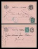 1885 Romania - 2 intreguri circulate cu marci Bucuresti II verde-albastru inchis