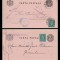 1885 Romania - 2 intreguri circulate cu marci Bucuresti II verde-albastru inchis