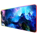 Mousepad Mare Cauciucat, Pentru Gaming, Birou, Office, cu Iluminare LED RGB, Antiderapant, Cusaturi Anti-Rupere, Waterproof, model Valuri, Cablu USB I