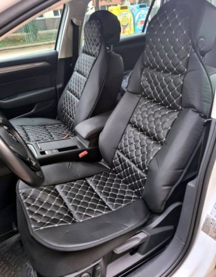 2 x Huse Scaune Auto Masini Universal Negru Alb Eco Piele foto