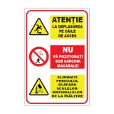 Panou șantier atenție la deplasare pe căile de acces - nu vă poziționați sub sarcina macaralei