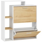 HOMCOM Dulap Slim pentru Pantofi cu 2 Sertare Rabatabile, Dulap Intrare cu Rafturi Reglabile, 3 Rafturi Deschise, Spațiu pentru 8 Perechi de Pantofi,